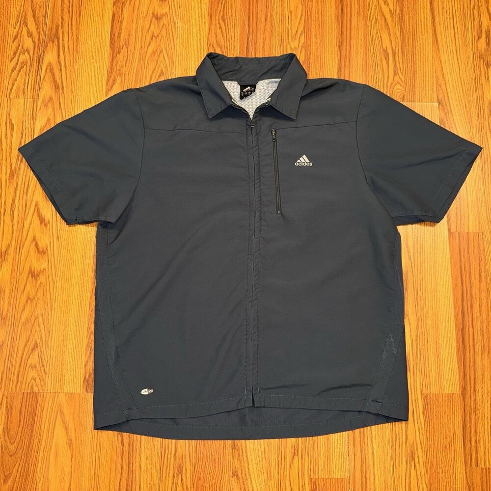 Vintage Adidas Bowling Shirt Men's Large Grey Logo Boxy Fit Zip up